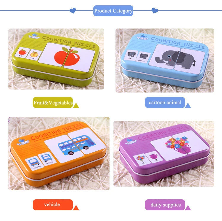 Baby Puzzle Montessori Educational Toys Wood 3D Puzzle Games Iron Box children Puzzles Jigsaw Wooden Puzzles For Kids 2 3 4 Year