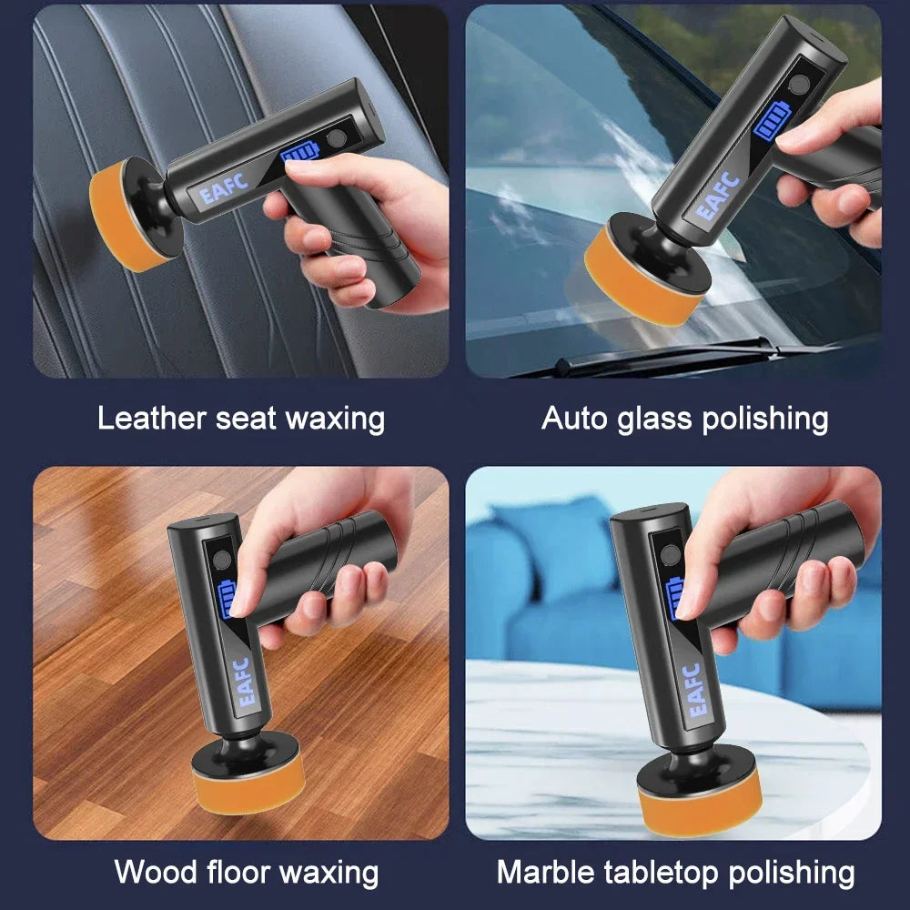 Cordless Car Waxing and Polishing Tool with Three Pads