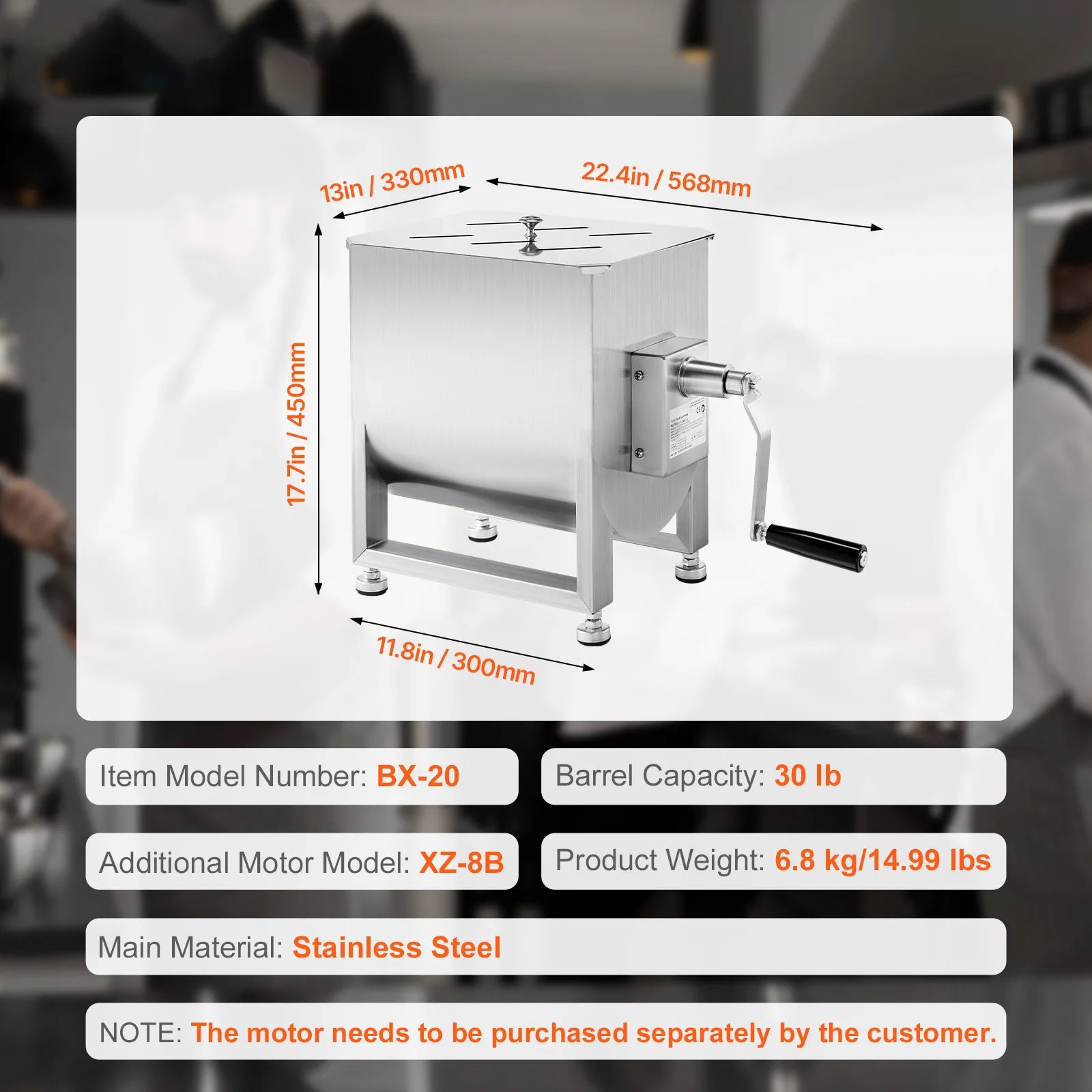 Manual Meat Mixer with Lid, Handle and Gear Reducer