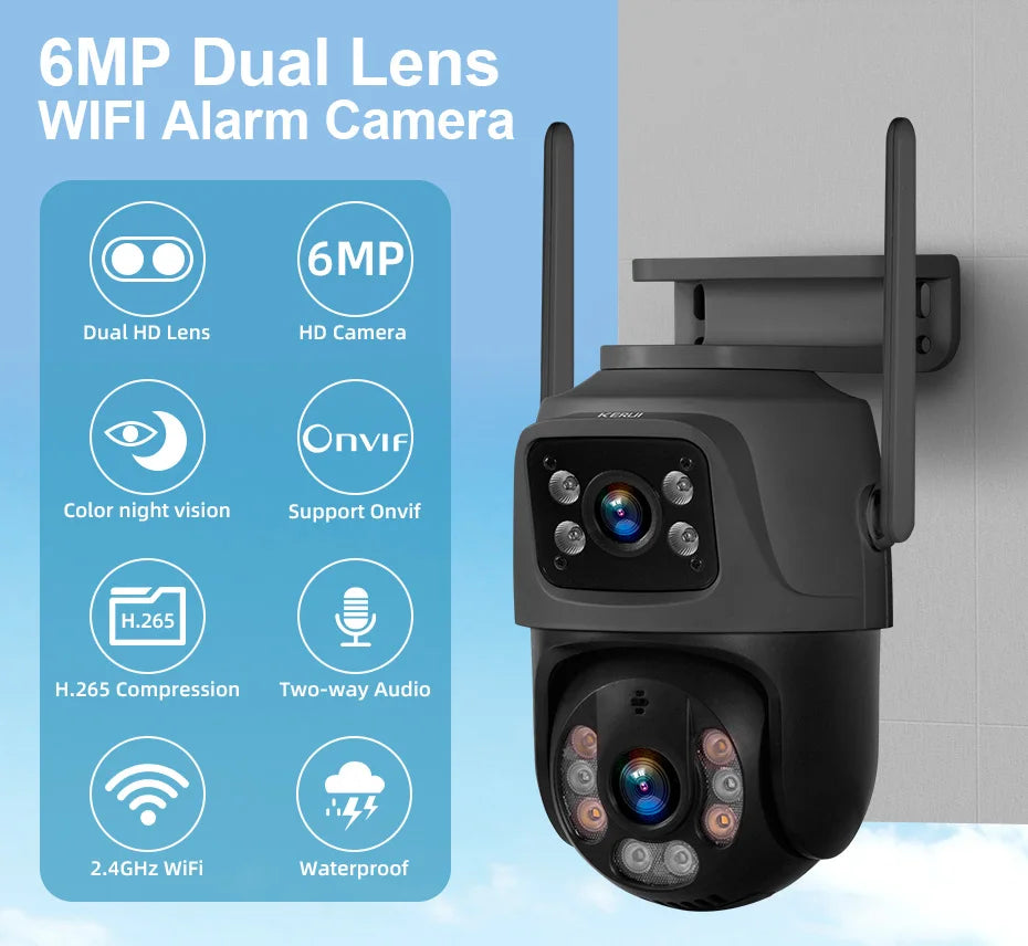 6MP Dual Lens WiFi PTZ Outdoor Security Camera with Human Detection