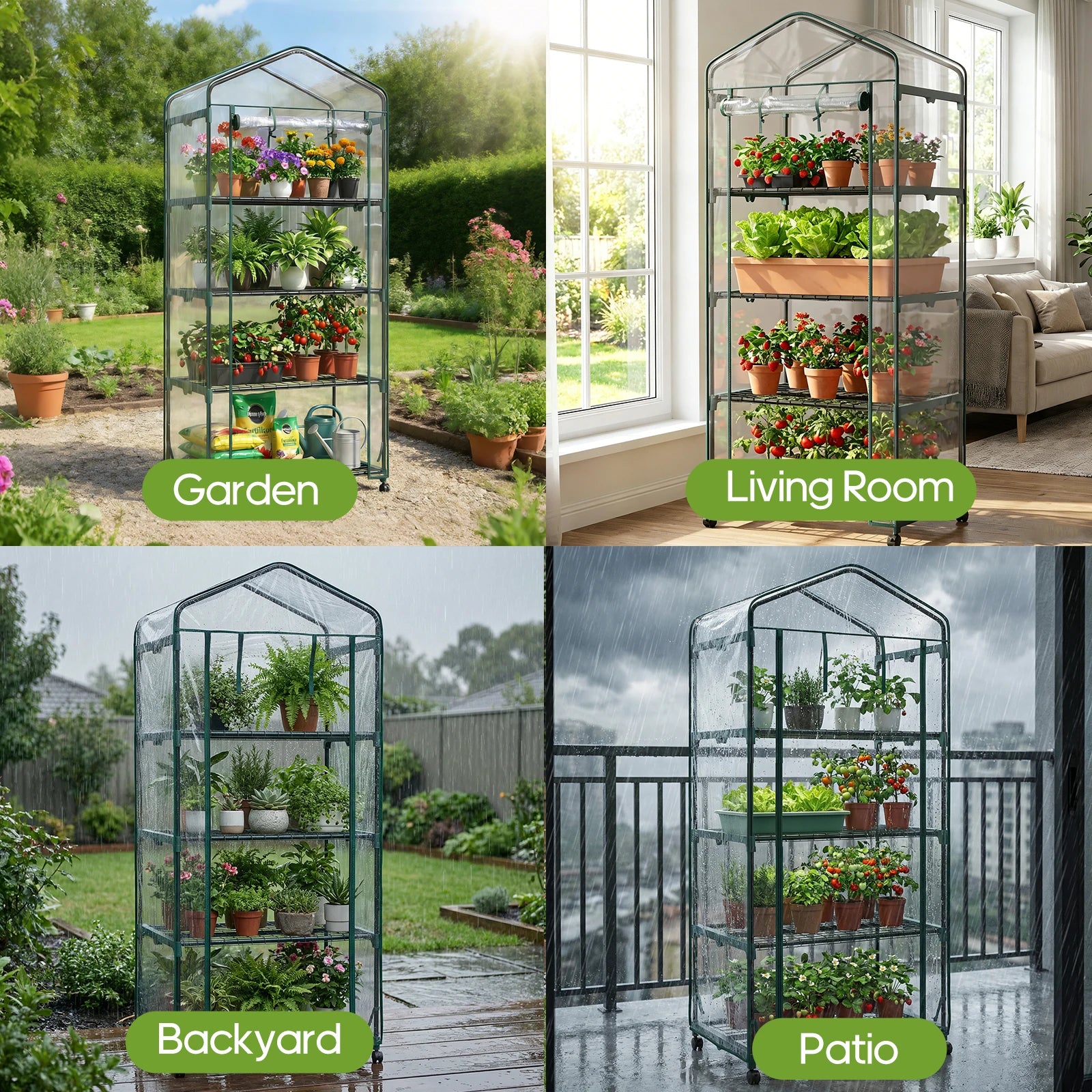 27-Inch 4-Tier Portable Greenhouse with Wheels Indoor Outdoor Rack