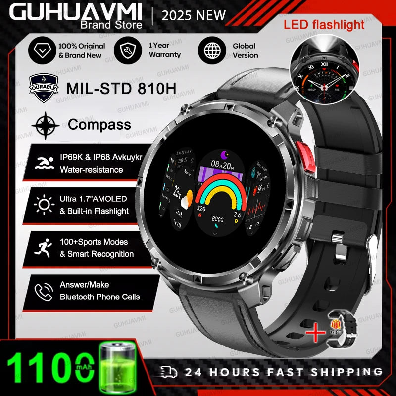 Ασύρματο εξωτερικό smartwatch με κλήσεις Bluetooth με πυξίδα & φακό