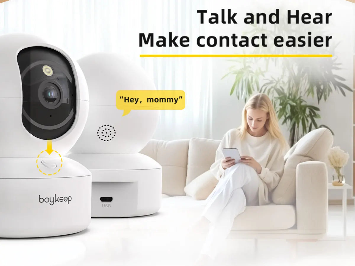 Камера за домашни любимци 2K с приложение, двулентова WiFi връзка, 360° панорамно и накланящо движение, двупосочен аудио сигнал, нощно виждане