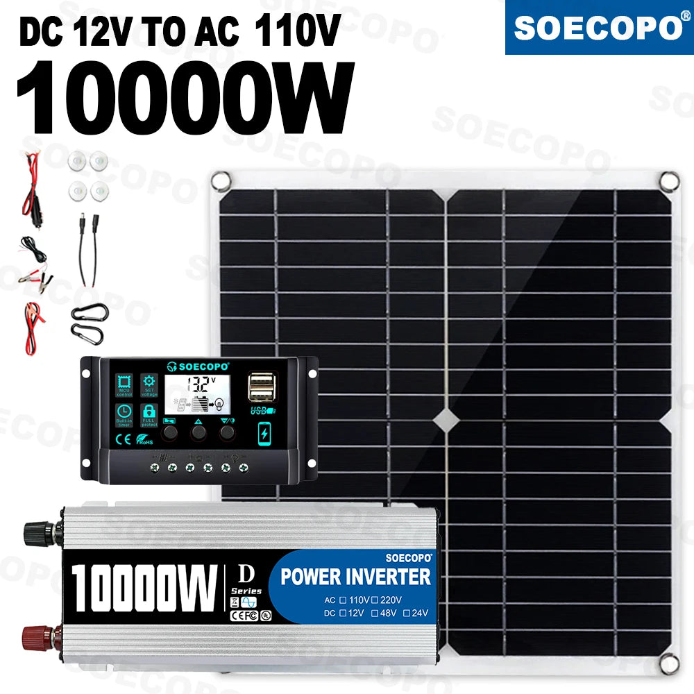 Komplet solcellekit 300W panel, 100A controller, 12V inverter