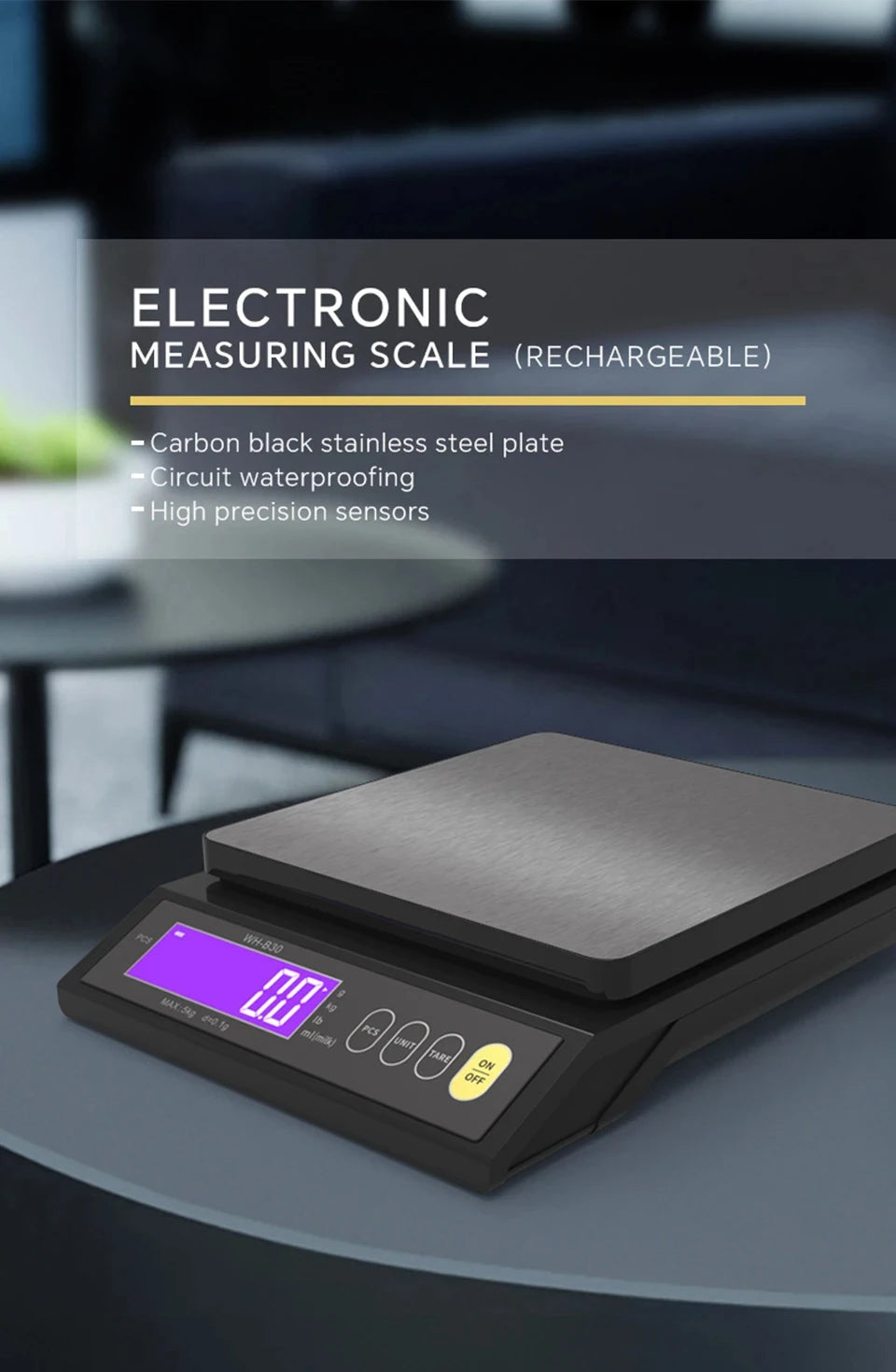 USB-Rechargeable Digital Kitchen Scale - Capacity Options