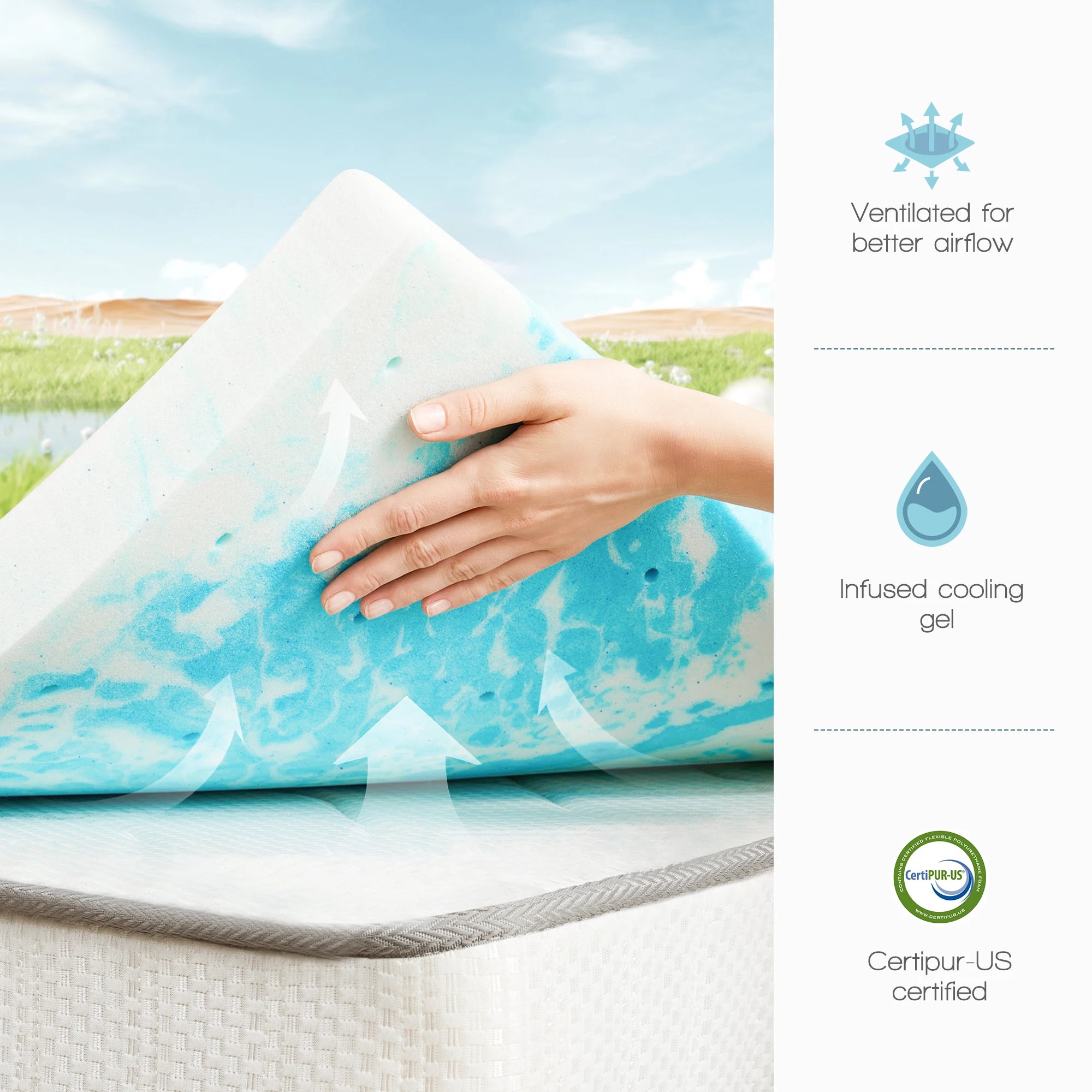 JHK Colchón Superior de Espuma de Memoria de Gel de 4 Pulgadas Tamaño Completo, Colchón Fresco, Suave y Transpirable, Mueble para Dormitorio Escolar