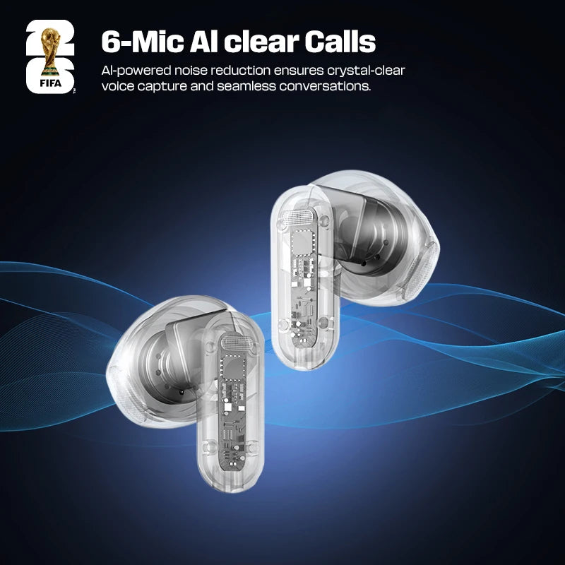 FIFA-F26E01 TWS Wireless Earbuds Bluetooth 6.0 ENC Noise Cancelling 42H Battery IPX5 Waterproof 30ms Low Latency HiFi Stereo Gaming Headphones with Mic