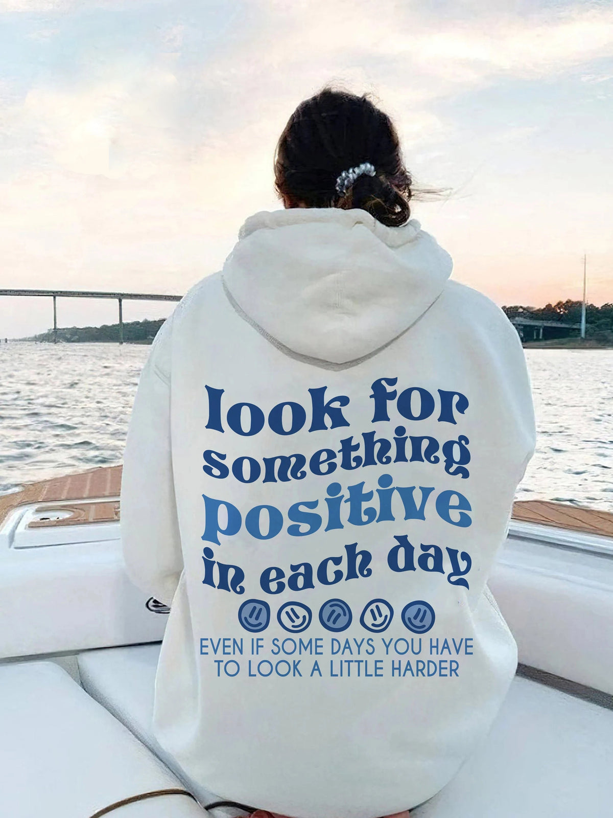 Positive Message Print Pullover Hoodie