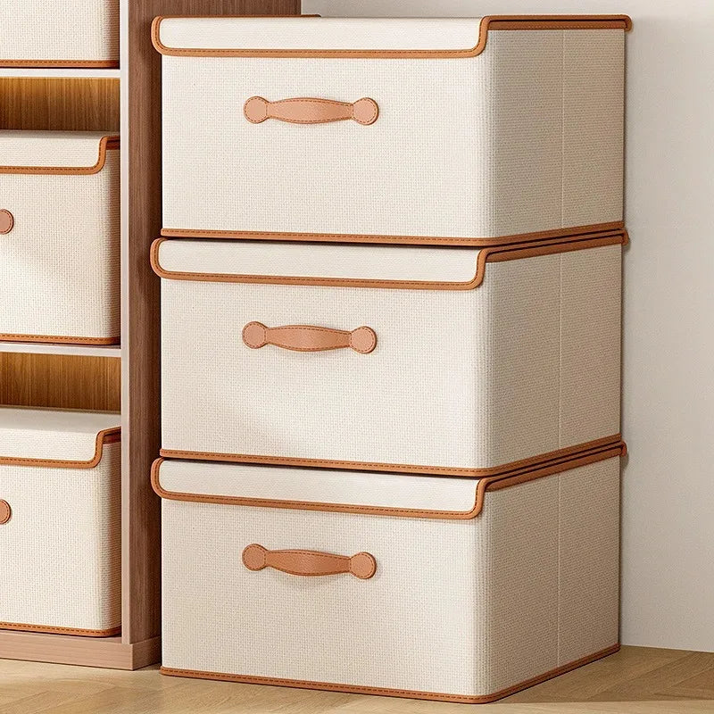 Beige Fabric Storage Box with Lid, 11/26/42L Labels