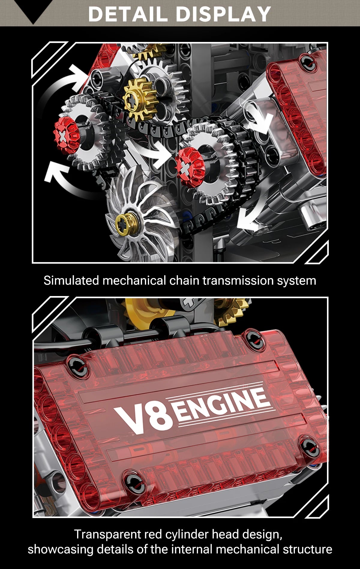 Motorised V8 Engine Brick Model - 478 Pieces