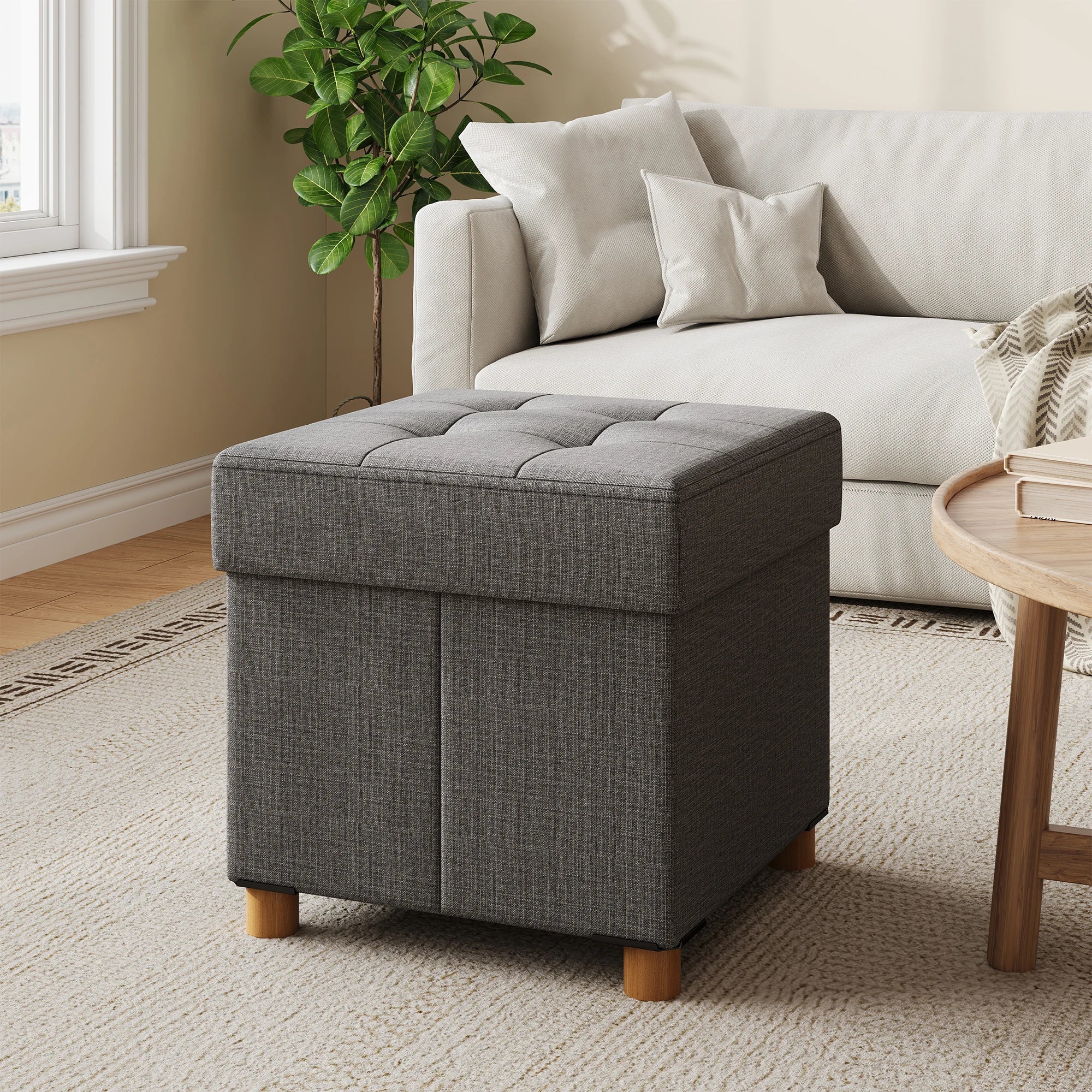 15" Cube Storage Ottoman Bench with Hidden Storage & Seating