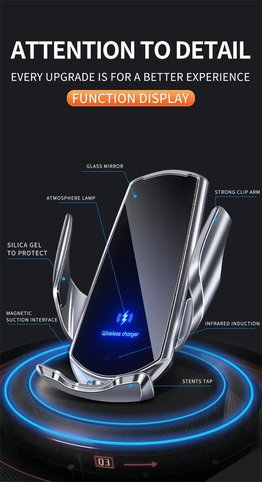 VIKEFON 15W Car Magnetic Wireless Charger Automatic Car Mount Phone Holder For iPhone Samsung Infrared Induction Fast Charging