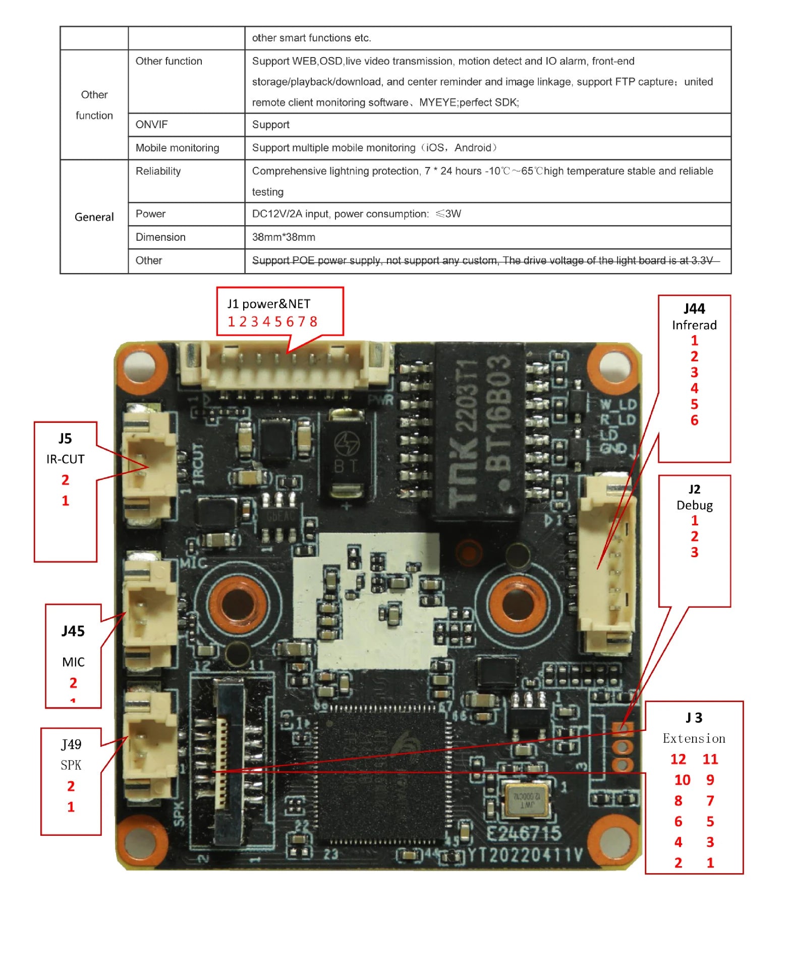 IMX415 4K WiFi IP Camera Module 8MP Starlight Mini Lens