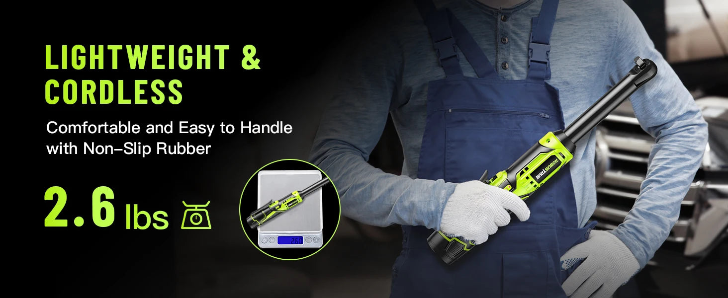 3/8 Cordless Ratchet Wrench Kit, 6-Inch Extended, 40 Ft-lbs, 400 RPM, 2.0Ah Battery