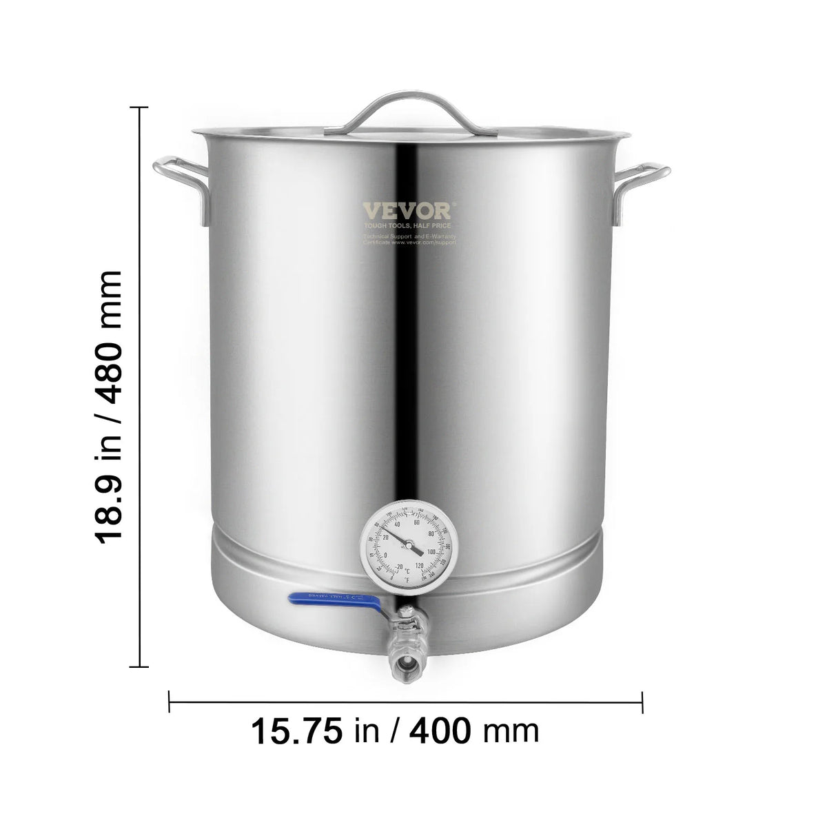 Vas de fier beer cu capacitate de 16 galoni din oțel inoxidabil, cu robinet