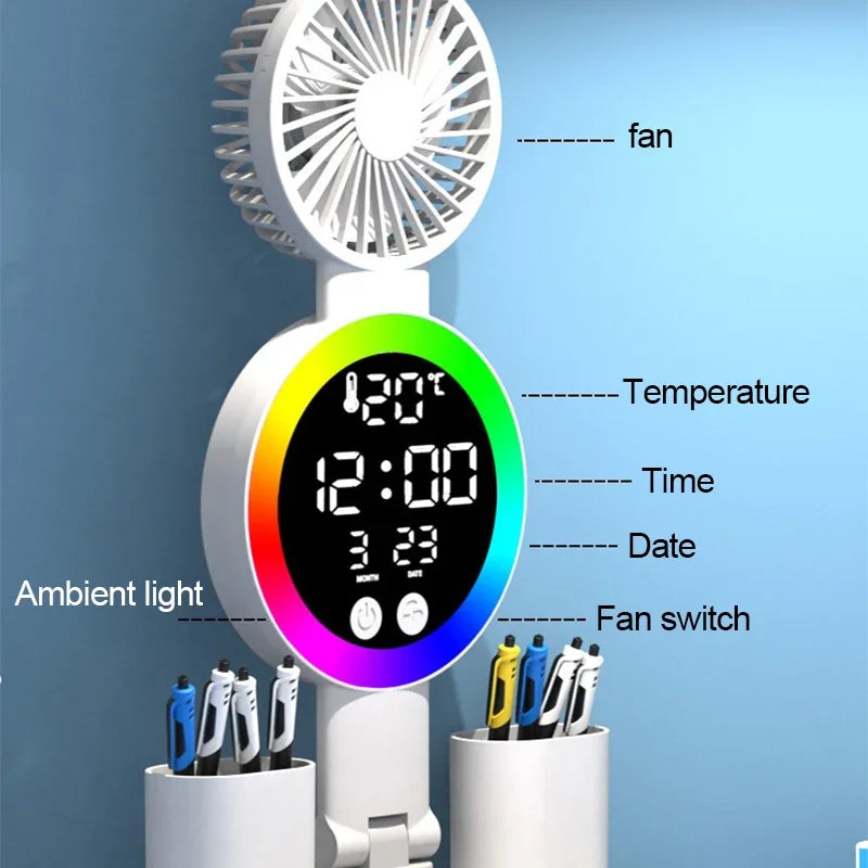 LED Desk Lamp with Clock, Plug-In/Rechargeable Options