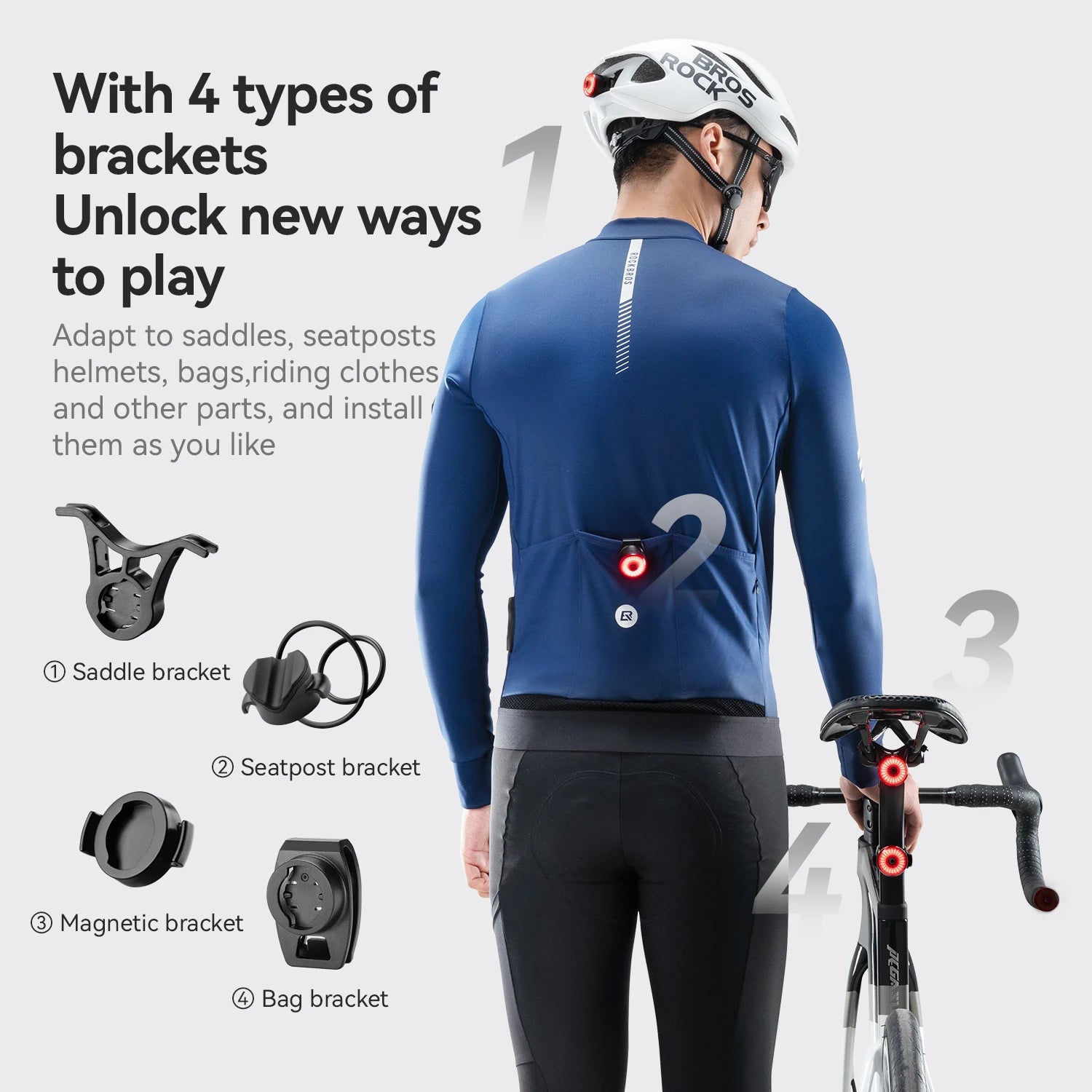 ROCKBROS Smart Bike Tail Light with Brake Sensing & Solar Power