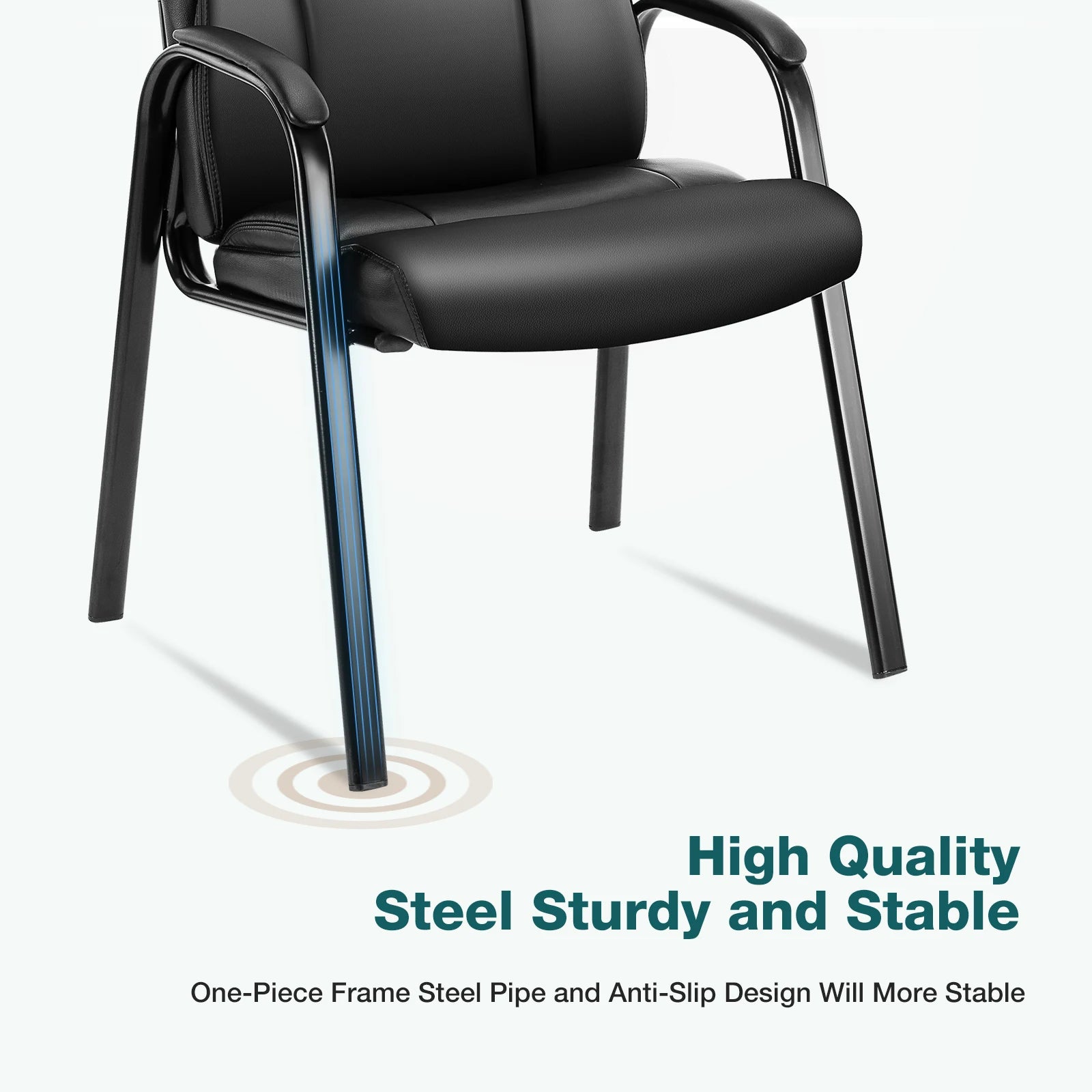 PU Leather Padded Office Guest Chair with Armrests and Metal Frame
