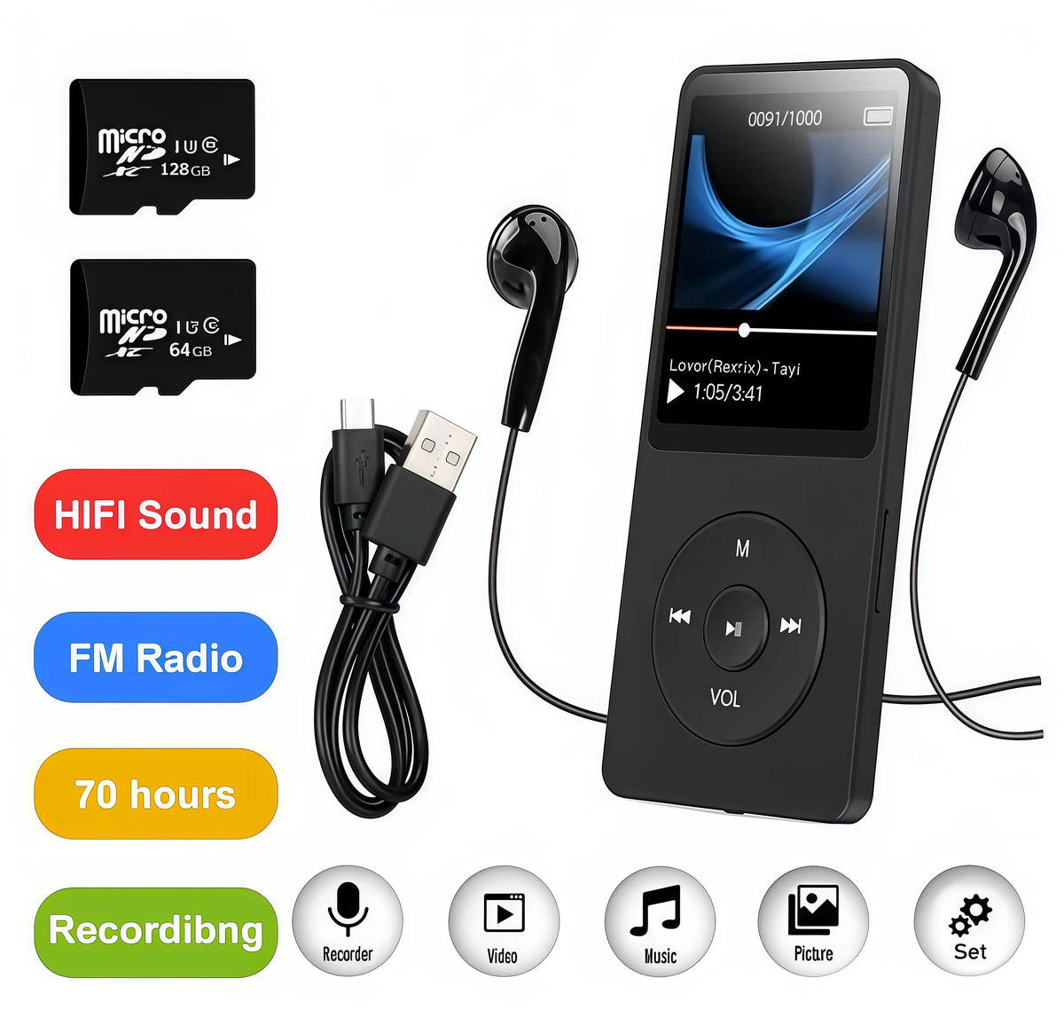 Portable MP3 Player 1.8 Inch Screen Walkmen HIFI Bluetooth Compatible E-Books Recording Bluetooth Wifi Pplayer FM Radio Player