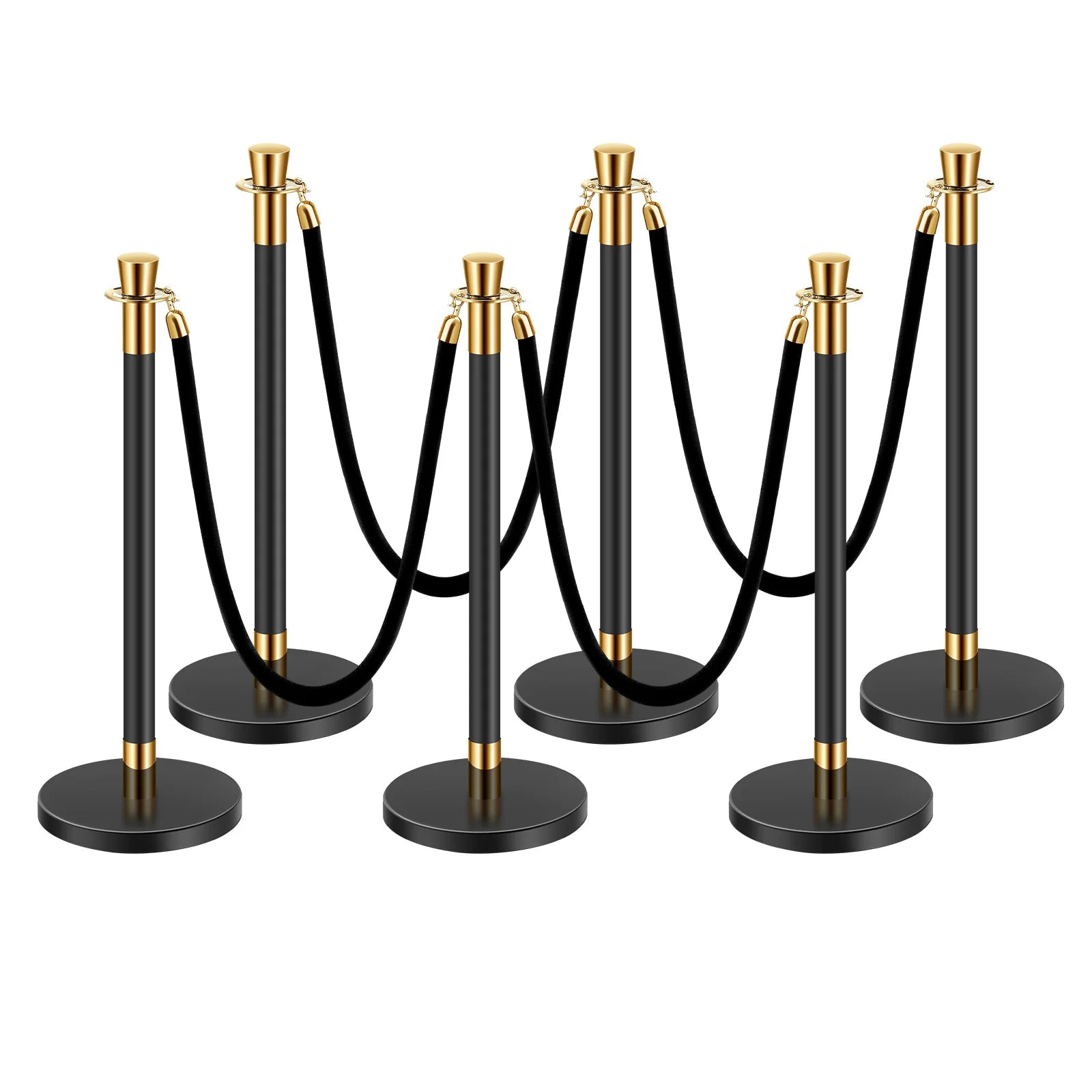 SucceBuy Stanchions 6 Pcs Crowd Control Barriers 4 Velvet Ropes Stainless Steel Stanchion Post Queue w/ Fillable Base for Party