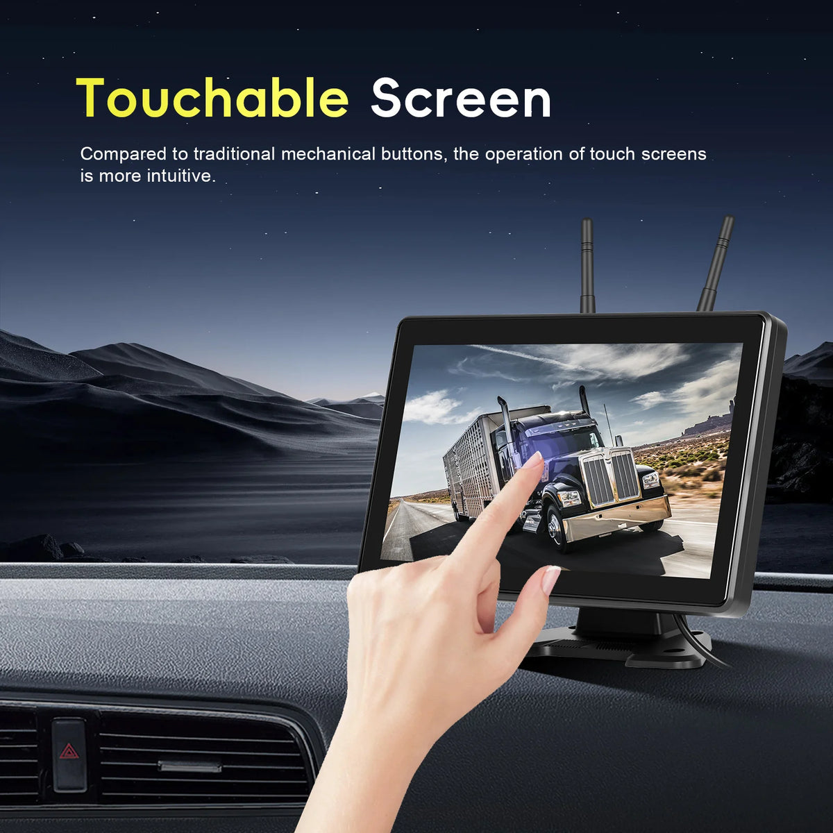 Podofo pantalla HD IPS de 10.1 pulgadas Monitor de reversa para coche + cámara reversa inalámbrica solar con grabación 720P