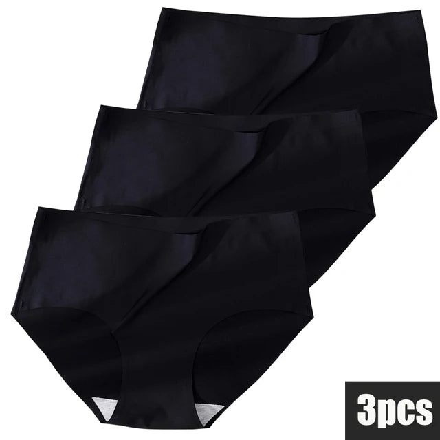 Plus Size Underwear Women's Panties Ice Silk Solid Color Ladies Seamless Underpants Girls Briefs Breathable Sexy Lingerie Female