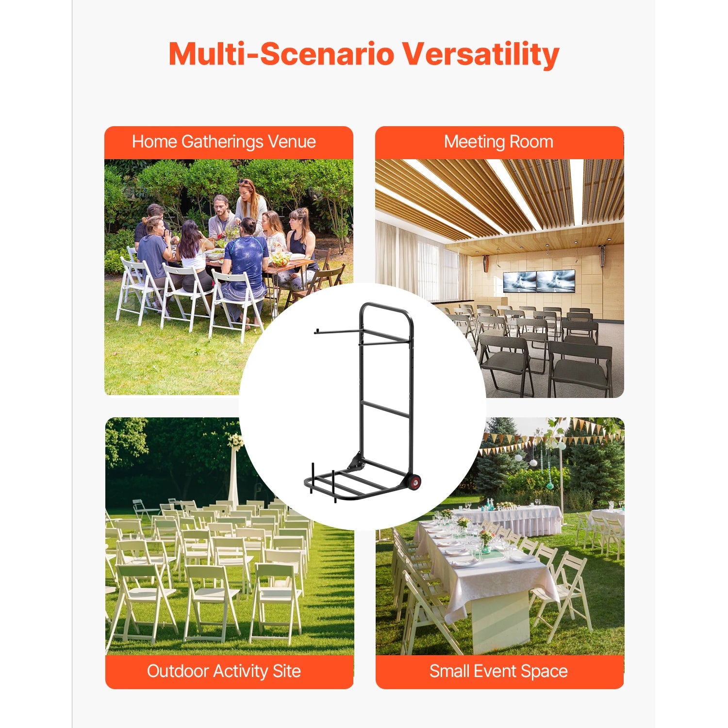 SucceBuy 100LBS Folding Chair Rack Cart Multi-Function Metal Chair Storage Dolly with Wheels Chair Holder for Hanging 10 Chairs