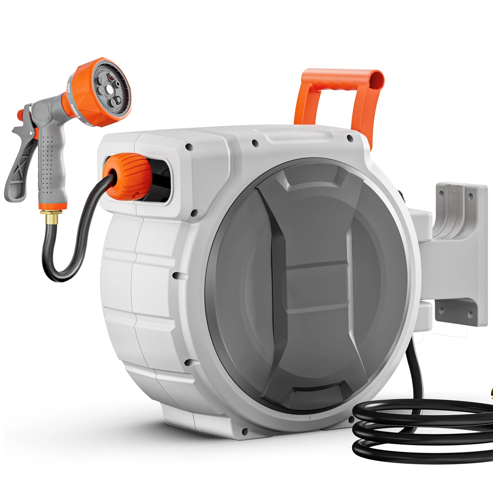 SucceBuy Retractable Garden Hose Reel - nástěnný navíjecí naviják na hadici do zahrady, těžký, s 9-pattern tryskem, otočný 180°, držák se otáčí.