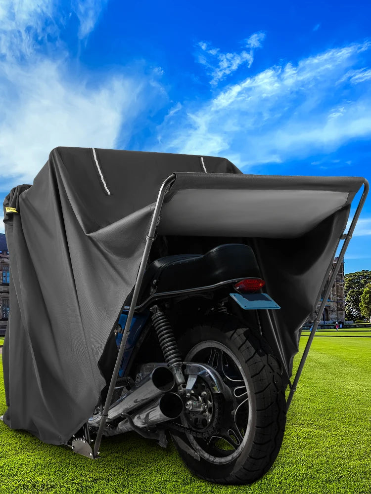 Tienda Refugio Impermeable para Motocicleta con Estructura de Acero y Cubierta de Almacenamiento de 106"