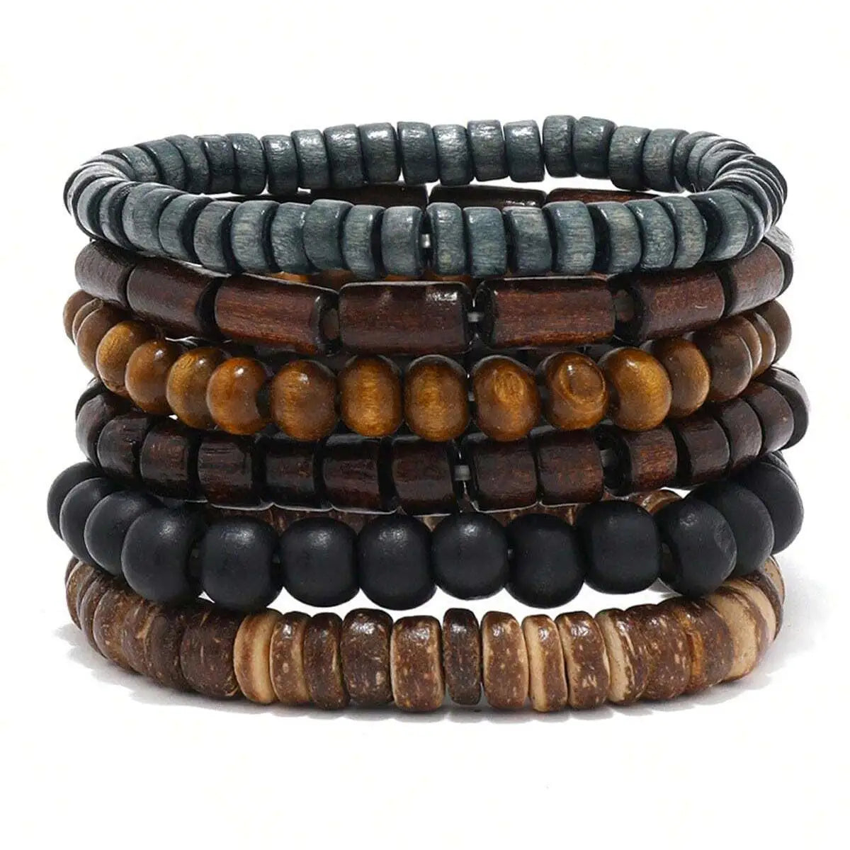 6PCS Wodeen Braided Wrap Leather Bracelet for Men Vintage Life Wood Beads Fashion Male Armband