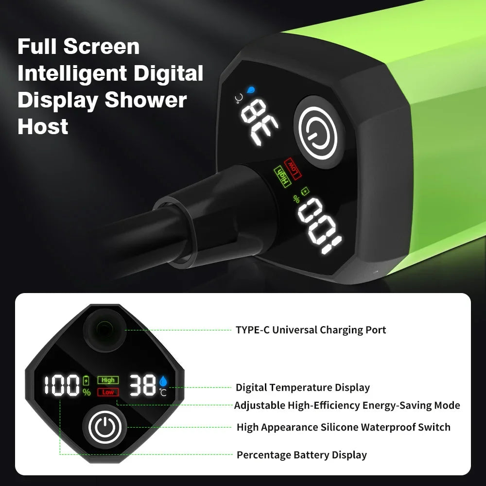 Portable Camping Shower Pump Kit with Digital Display and 6000mAh Battery