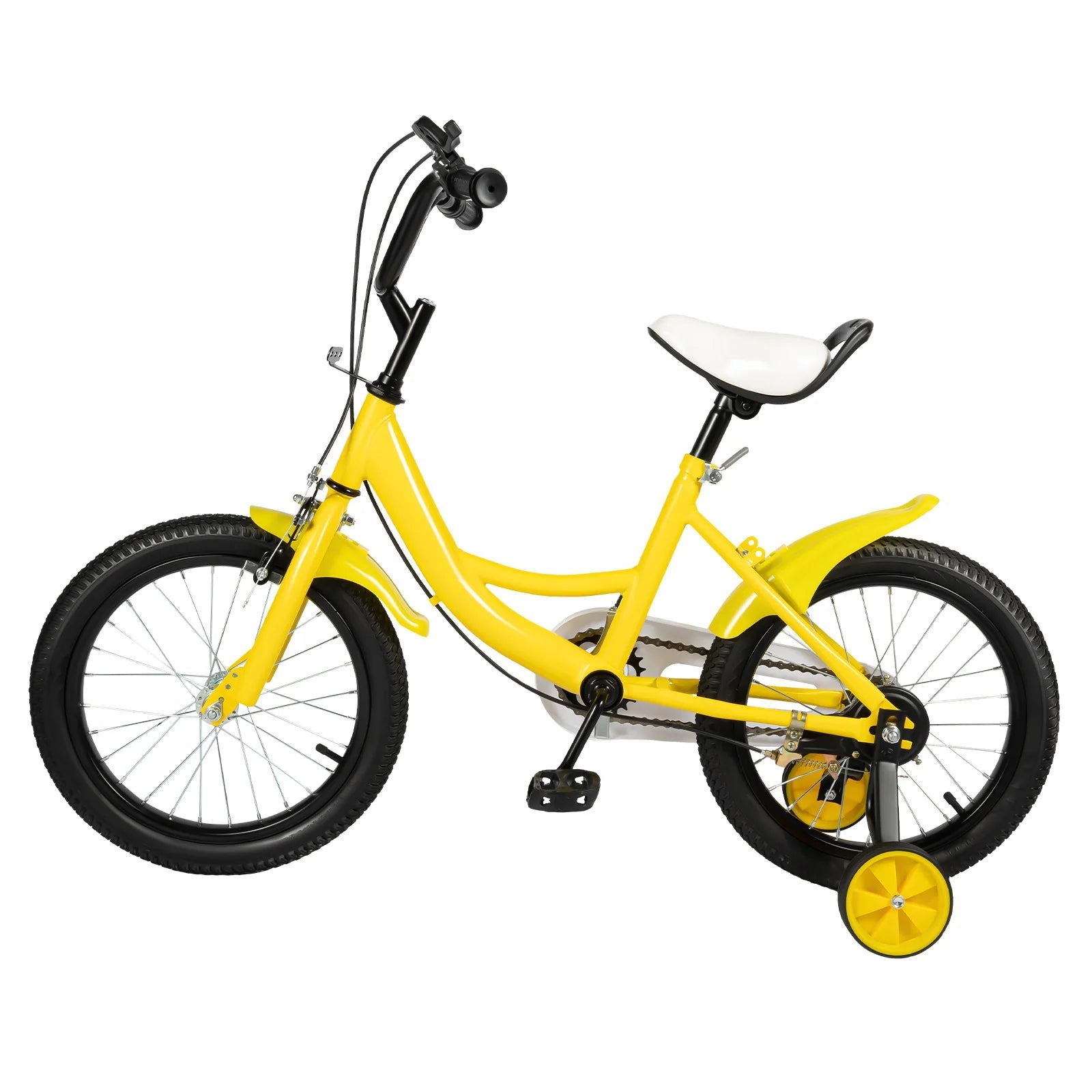 16 Inch Kids Bike Adjustable Height Dual Brakes Children's Bicycle Load 50kg w/ Training Wheels for Ages 5-8 (Pink/Green/Yellow)