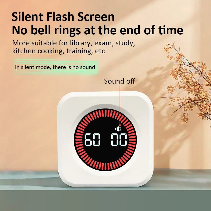 Kubisk visuel timer, 99 minutter, lydløs timer med op- og nedtælling, Type-C-tilslutning, tyngdekraftssensor og digital alarm til madlavning, studier og bad