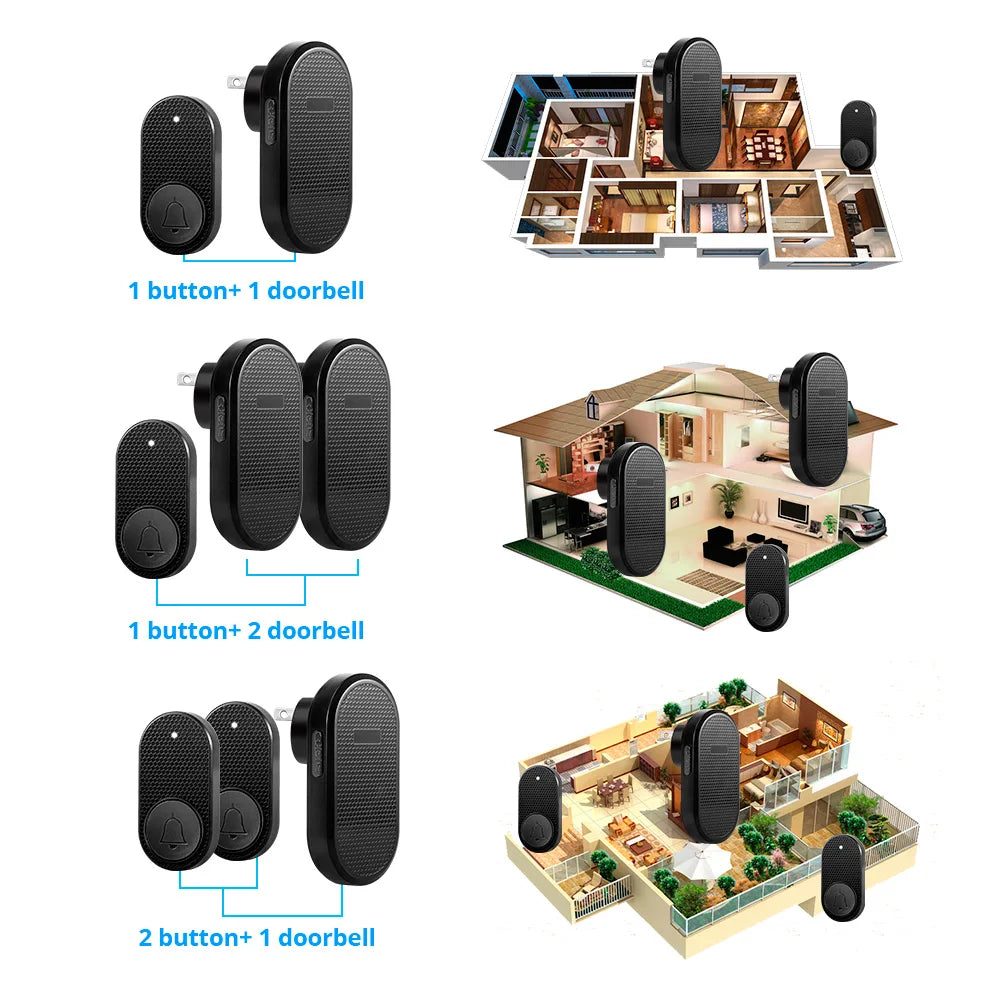 Wireless Doorbell with 33 Chimes, 4 Volume Levels, 150m Range