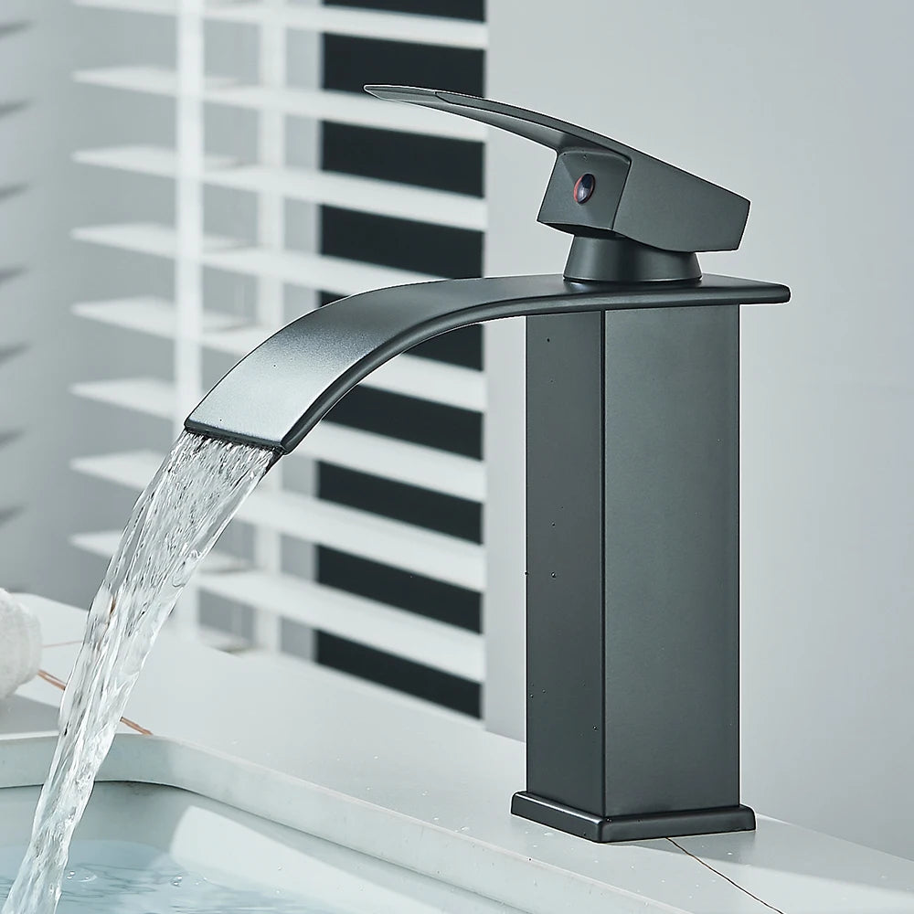 Matte Black Waterfall Basin Faucet – Single Handle Bathroom Mixer