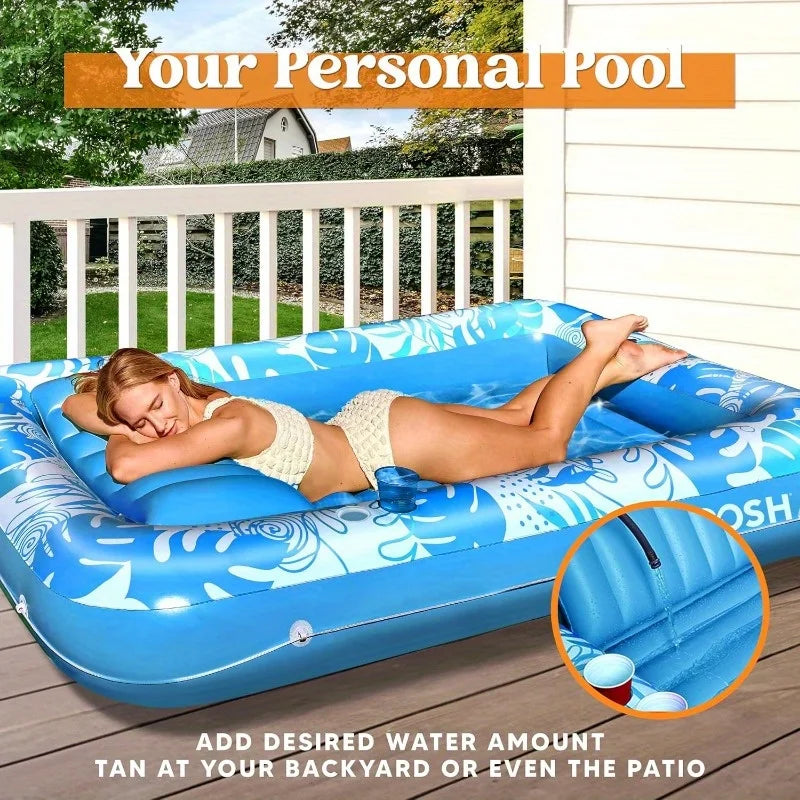 4-in-1 Inflatable Suntan Pool Float with Pillow, 70" x 46"