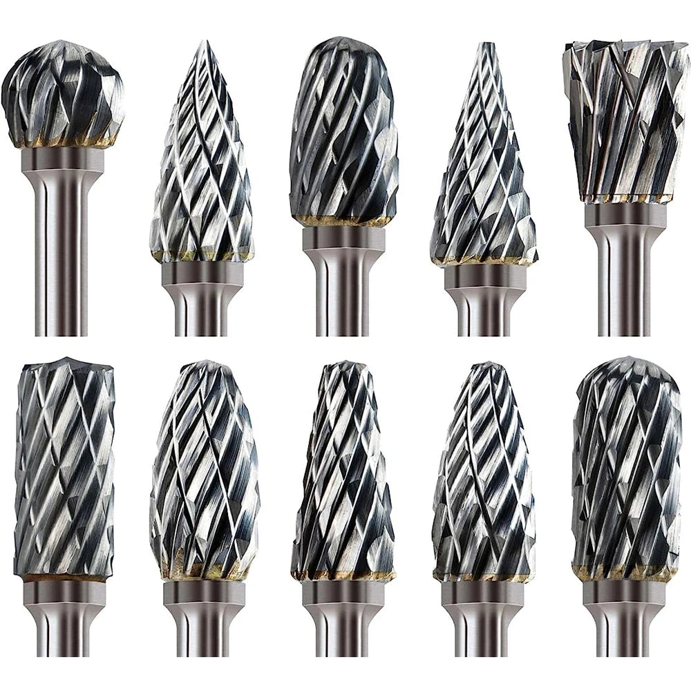 Ten-Piece Carbide Rotary Burr Set - 1/8-Inch Shank