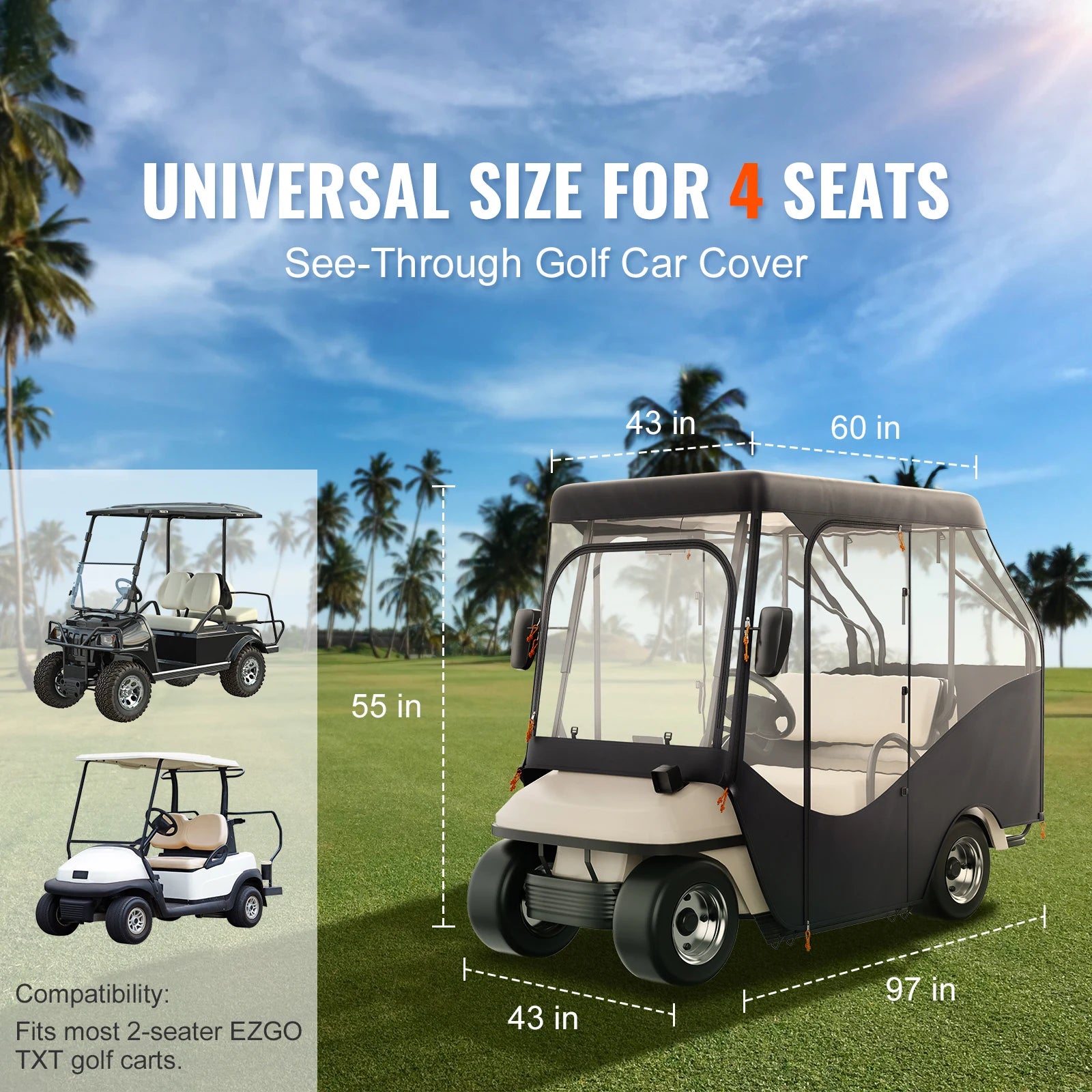 4 Kişilik Golf Aracı Kılıfı Şeffaf Pencereli Hava Koşullarına Dayanıklı Örtü
