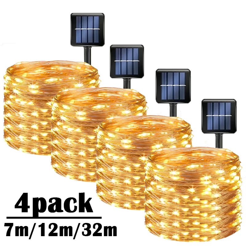 Luces solares LED para exteriores, luces navideñas con 8 modos, guirnalda de luces decorativas con cable de cobre, impermeable, para decorar árboles de jardín