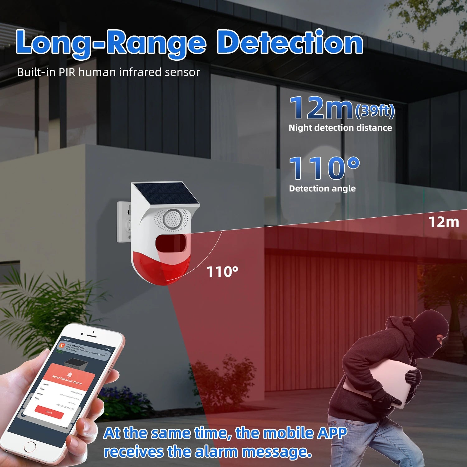 Outdoor Solar PIR Infrared Alarm with WiFi, 433MHz Options