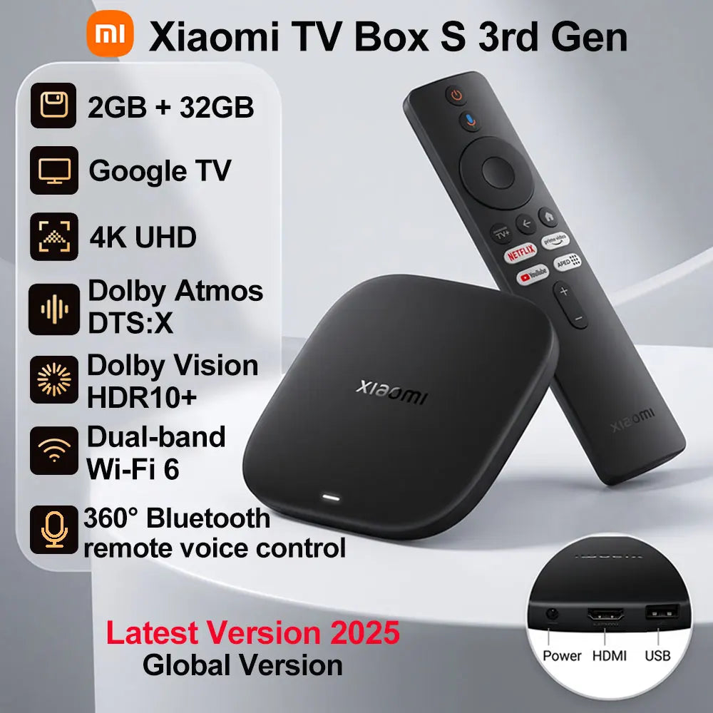 New Xiaomi TV Box S 3. generacija, pametni Android TV box 4K UHD media player, Dolby Vision HDR10+ Google Assistant Google TV set-top box