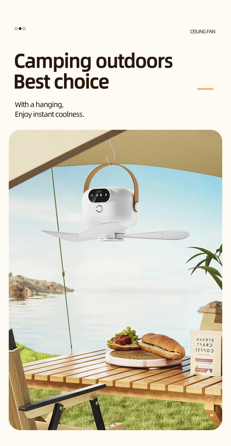 Rechargeable Ceiling Camping Fan with Remote Light for Small Spaces