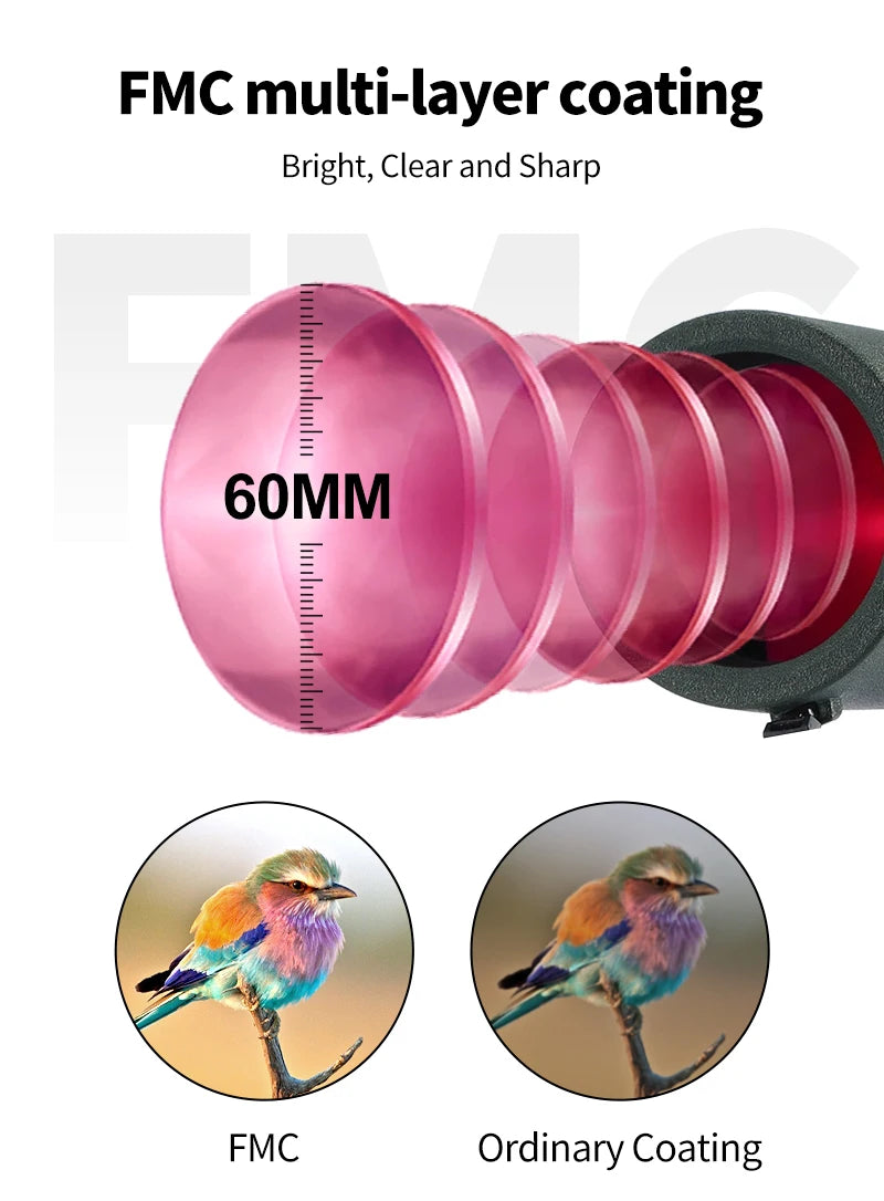 25-75x60 Spotting Scope Zoom Monocular high power telescope Bak4 Prism ED Lens For Outdoor Camping Bird Watching hunting