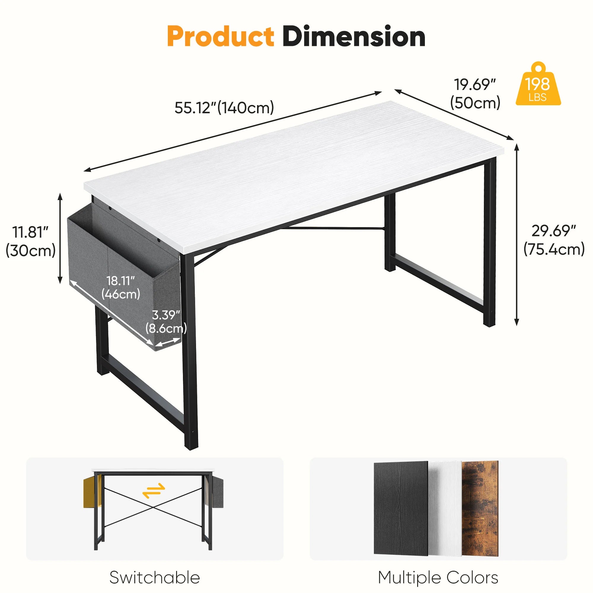 Computer Desk 31–55 Inch Writing & Gaming Table with Side Storage Bag