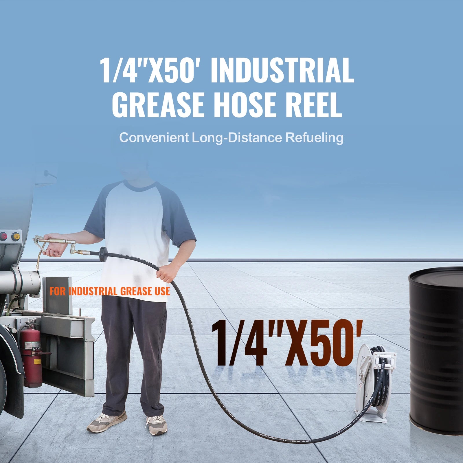 Retractable Fuel Hose Reel with Auto Rewind, 33–66ft Options