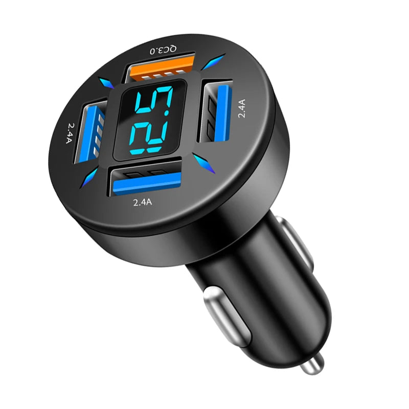 Caricatore USB per veicoli a quattro porte con display della tensione