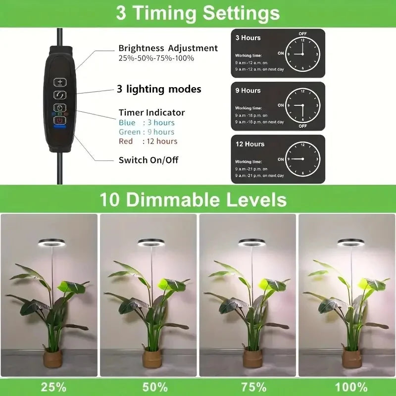LED Grow Light for Indoor Plants with Timer and Extendable Stand