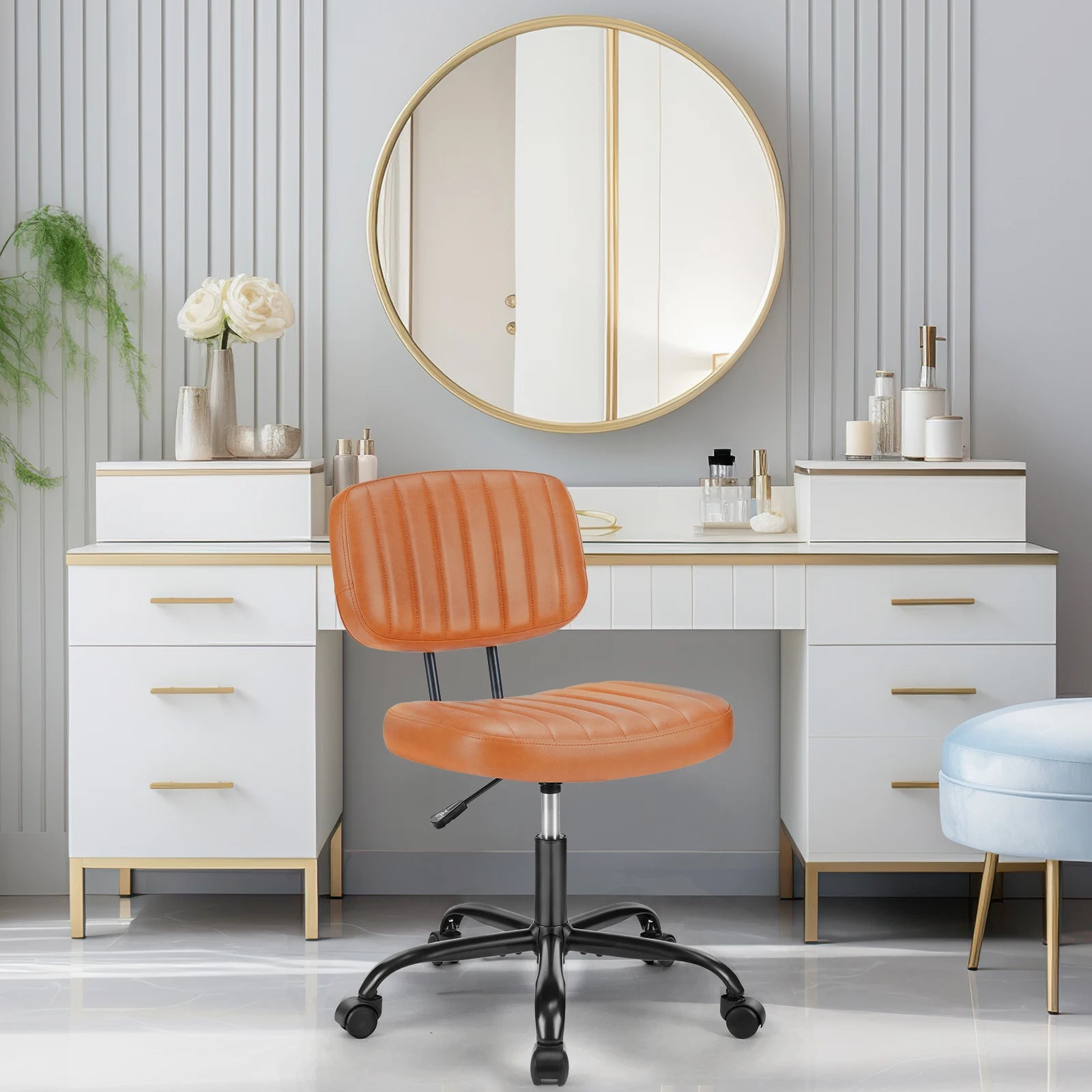 Armless Office Desk Chair with Lumbar Support & Swivel Wheels