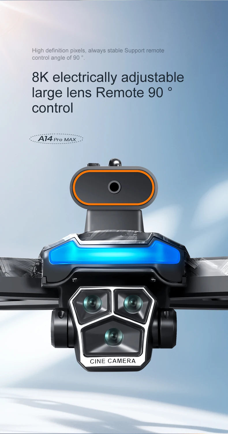 For Genuine A14 Pro Max GPS Brushless 8K Three Camera Obstacle Avoidance Foldable Quadcopter RC with screen Distance Drone Toys