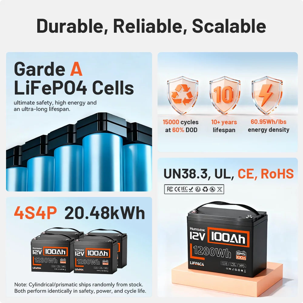 12V LiFePO4 Battery with BMS 100Ah 200Ah Deep Cycle Power